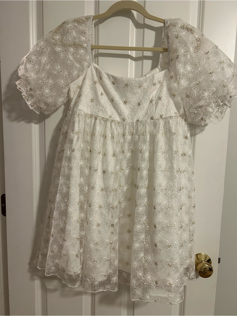 Altar'd State White Dress w/Gold Embroidered details